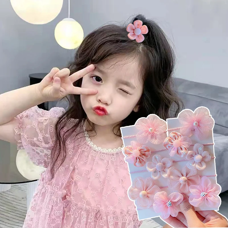 10/20/24 Pcs/Set Baby Girls Cute Cartoon Flower Scrunchies Rubber Bands Children Lovely Elastic Hair Bands Kids Hair Accessories