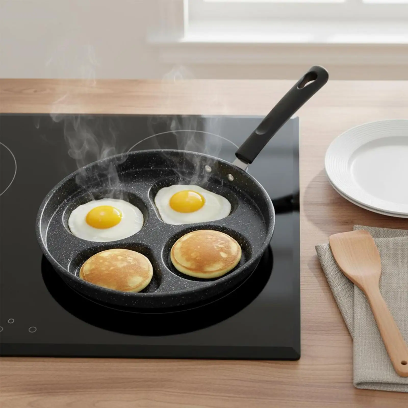 Multi Section Frying Pan Nonstick 4 Cup Egg Skillet Speckled Finish