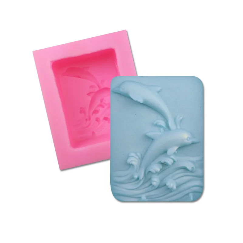 1PCS 3D Surfing Dolphin Embossed Silicone Mold DIY Handmade Soap   Making Supplies Kit Resin  Fondant S Cake Soap Molds