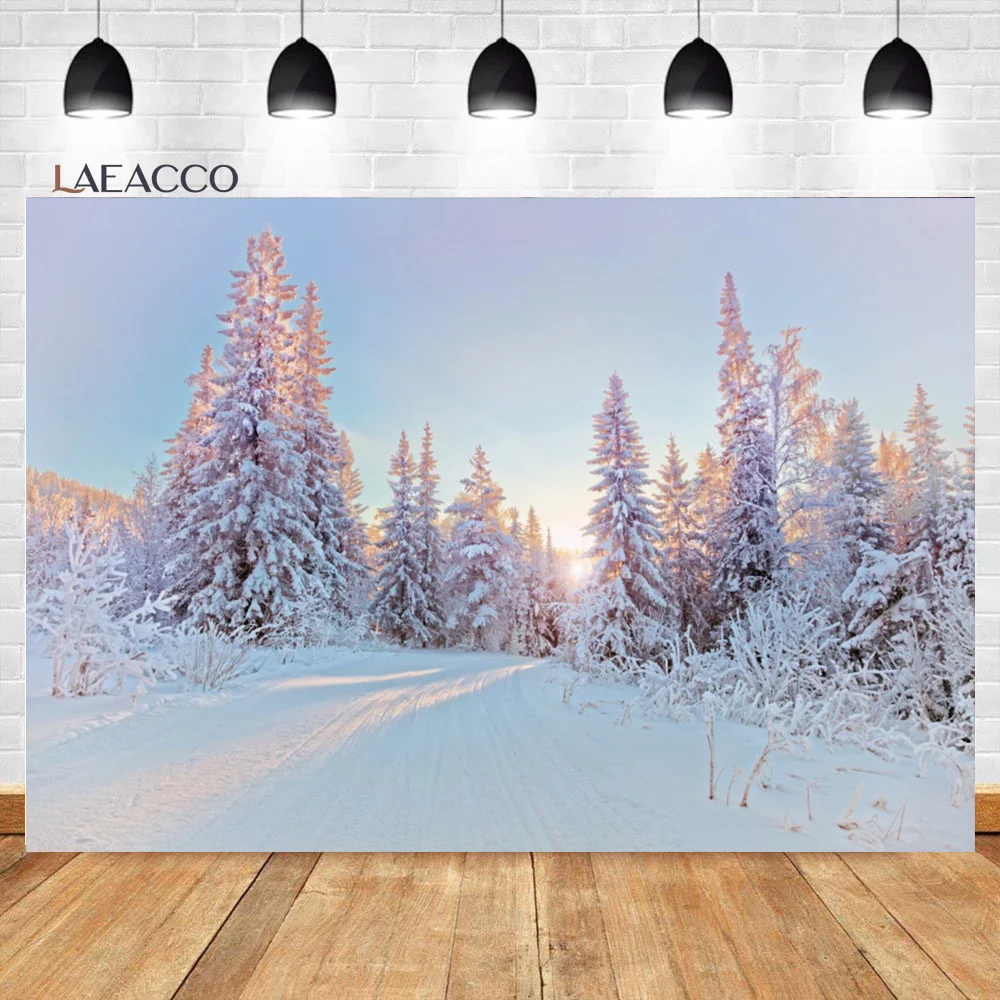 Laeacco Winter Snow Mountain Forest Christmas Tree Nordic Scenery Backdrop Photographic Photo Background For Photo Studio