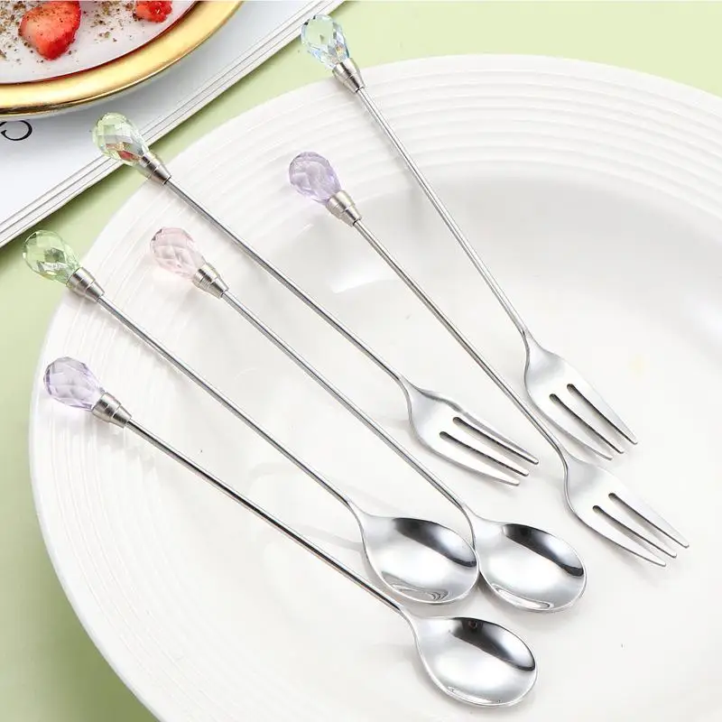 1Pc Stainless Steel Coffee Spoon Long Handle Crystal Spoon Teaspoon Ice Spoon For Dessert Ice Cream Coffee Cocktail-Homeclub