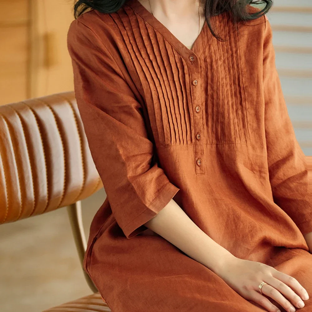 

Trendy Womens Beach Dress with Elegant Pleats and Functional Pocket Design Ideal for Daily Use in Warm Weather Months