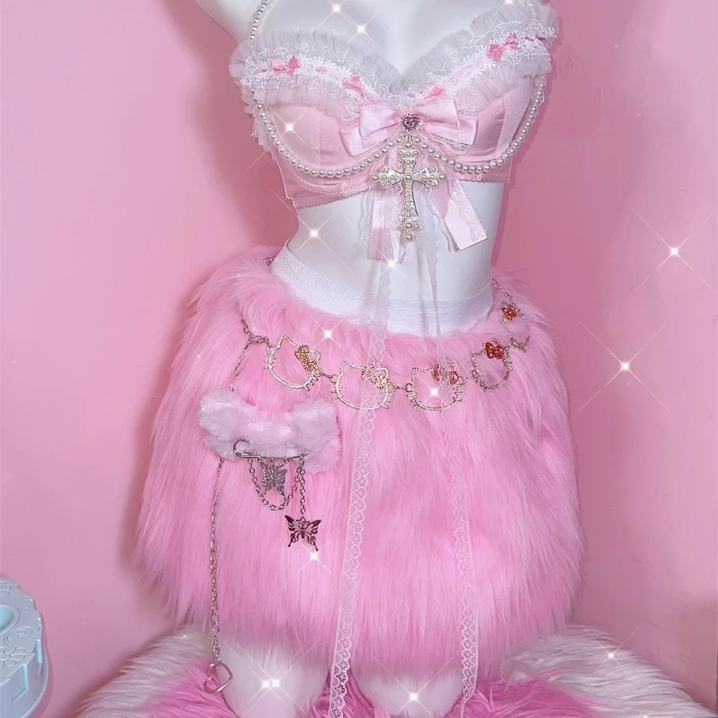 Herbst Winter Neue Y2K Hot Girl Subkultur Faux Pelz Kurzen Rock Gothic Design Verdickt Elastische Taille Pin Kurze Röcke Damen