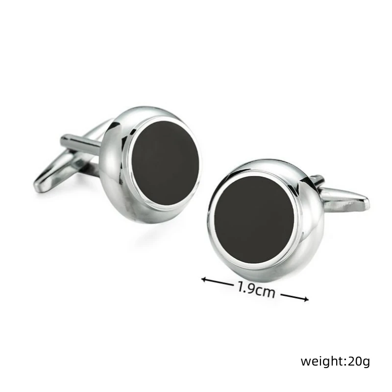 Classic men\'s French shirt cufflinks copper metal round Black enamel cuffs buttons suit accessories wedding jewelry gifts