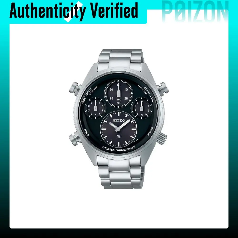 Reloj SEIKO con movimiento mecánico automático, correa de acero inoxidable, 42,5 mm, reloj para hombre, esfera negra, modelo SFJ003P1.