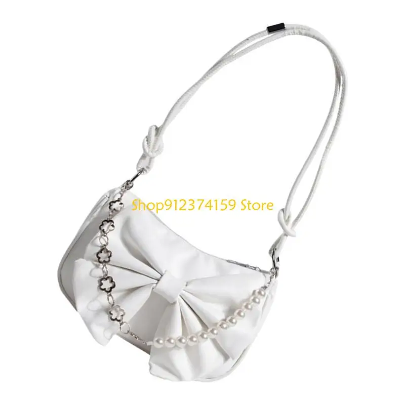 

G5AE Pearls Bowknot Fashion Shoulder Bag For Modern Handbag Casual Underarm Purse Trendy Women's Accessory