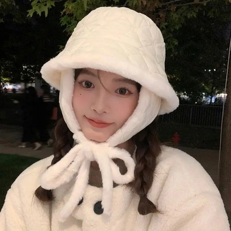 L5YA 軽量バケットハット耳保護帽子大人の厚いぬいぐるみ帽子冬暖かいキャップ
