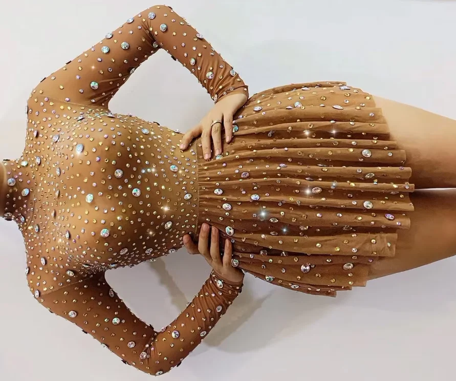 

Вечерние платья для ночного клуба со стразами, платье для выпускного вечера, дня рождения, прозрачные короткие платья для женщин, наряд для танцовщицы с высоким воротником