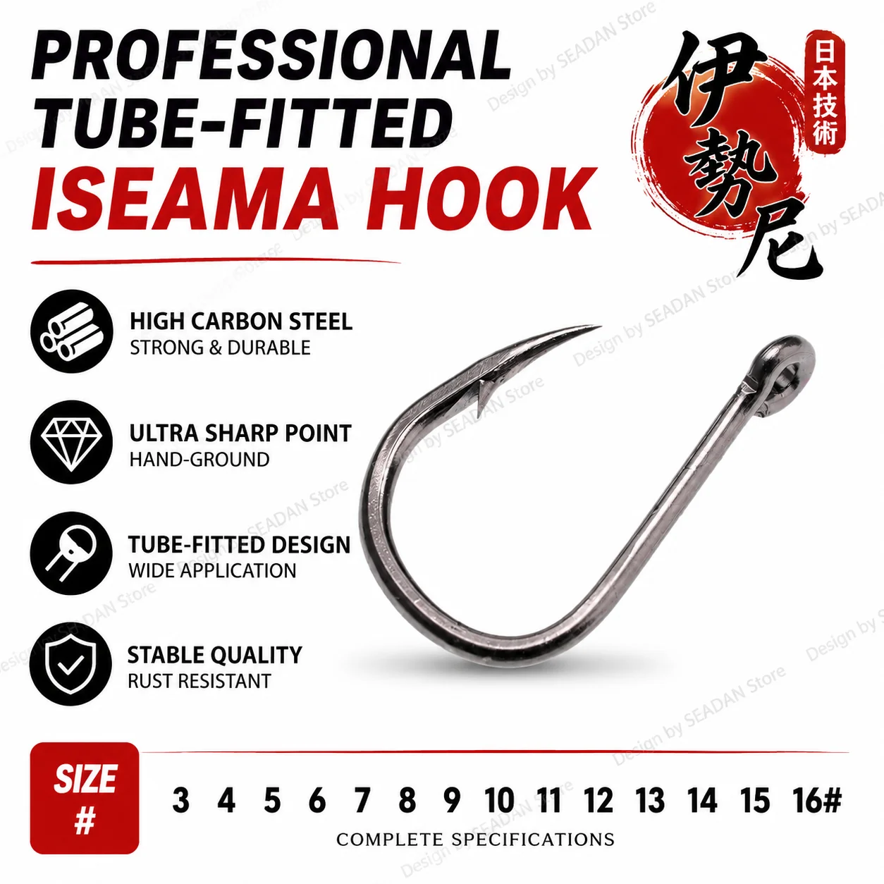 

3#-16# Iseama Fishing Hooks with Hole 100/70/60/50Pcs High Carbon Steel Barbed Hooks for Carp Bass Sea Boat Fishing Tackle