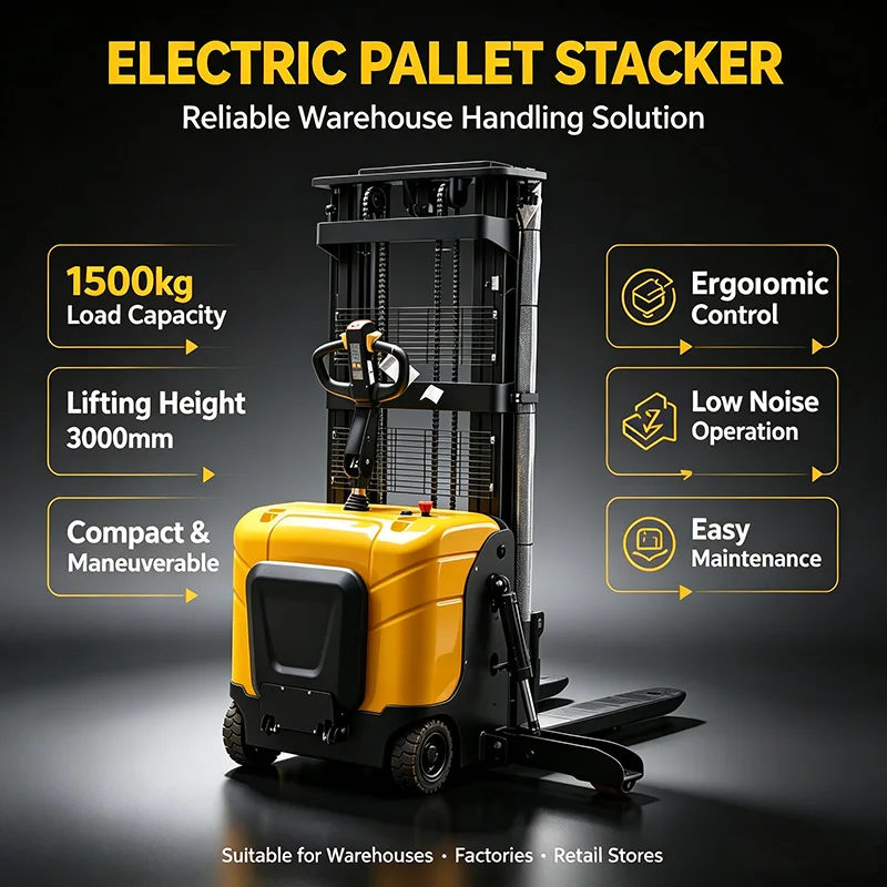 Electric Stackers with Automatic Lifting Pedestrian-Operated Electric Stackers and Electric Stackers—Customization Available