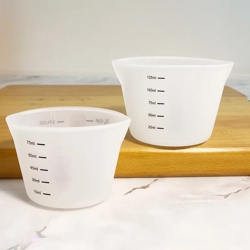 2PC Silicone Measuring Cup with Scale Transparent Measuring Cup Heat Resistant Soft Measuring Cup Kitchen Baking Tools