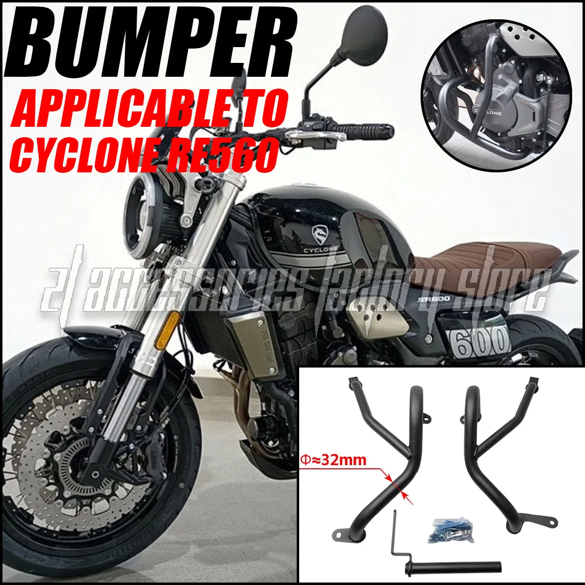 

Bumper modification suitable for Zongshen Cyclone RE560 RE 560 front bumper anti-drop bar protection bar accessories