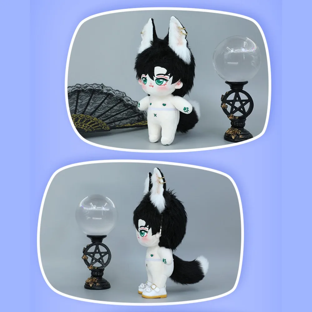 Gorros de muñeca de peluche de 20cm, tocados con orejas, colas blancas y negras, tocados de muñeca Idol, orejas de gato suaves con orejas de lobo y gato, tocados para muñeca de algodón