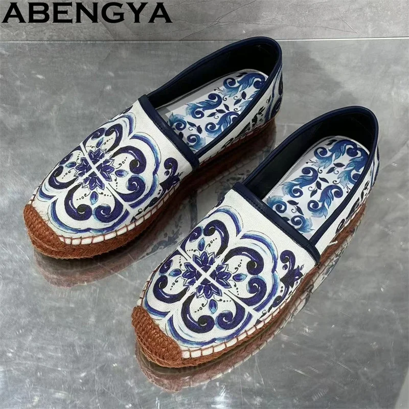 NONE ABENGYA Mehrfarbig bedruckte Canvas-Schuhe für Damen 2025 Sommer Walkingschuhe Damen Mode Designer Casual Loafers Flache Schuhe 3
