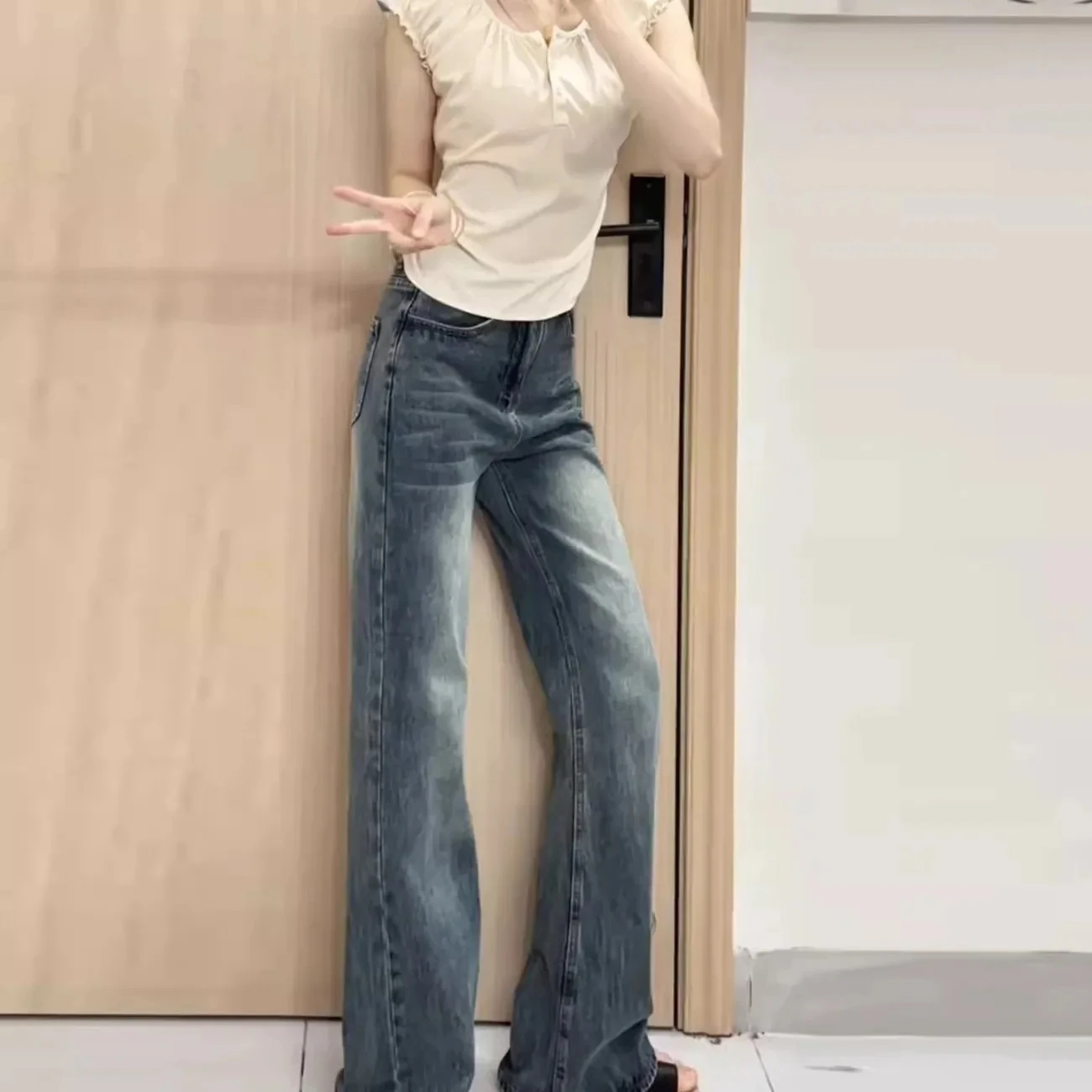 

Loose Fit Slim Women Jeans Pants Retro Classic 2025 Fall Winter Fashion High Waist Bootcut Wide Leg Floor Drag Length