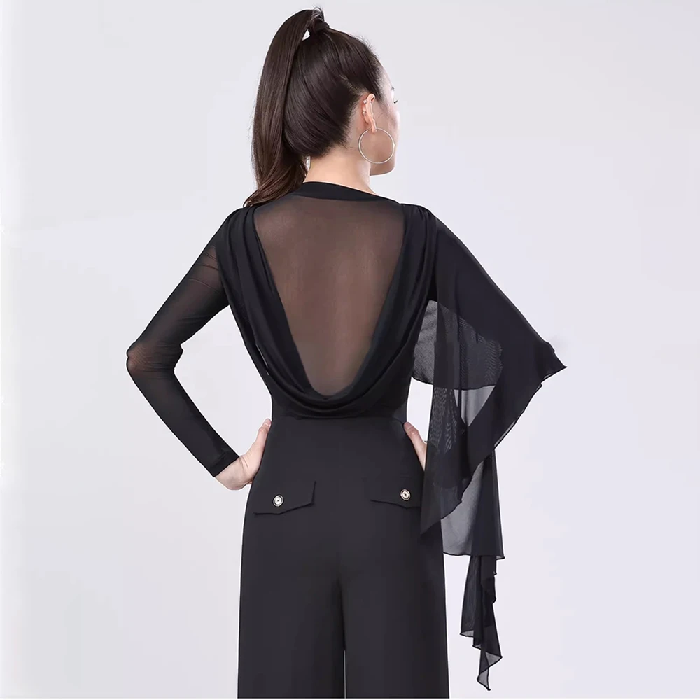 Women's Latin Dance Top Long  Sleeve Ballroom Dance Leotard Salsa Tango Dancewear Practice Performance Costume
