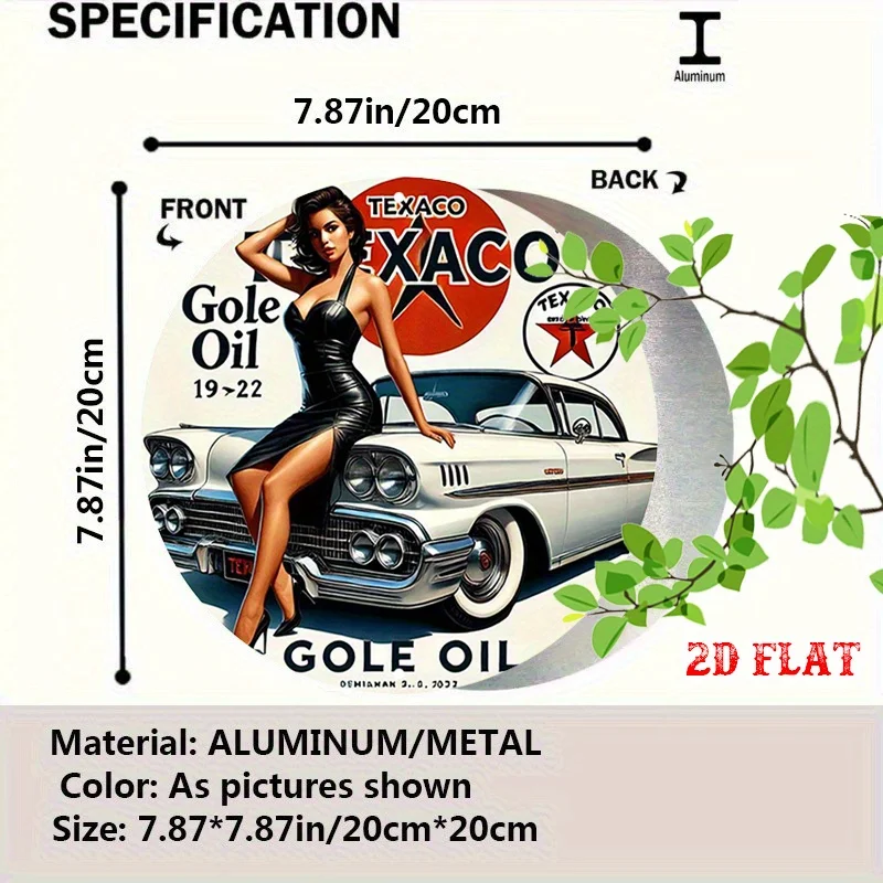 Vintage Texaco Gole Oil Pin Up Girl Classic Car Round Tin Sign, Retro Texaco Gas Station Pin Up Girl Metal Wall Art, Rustic Gara