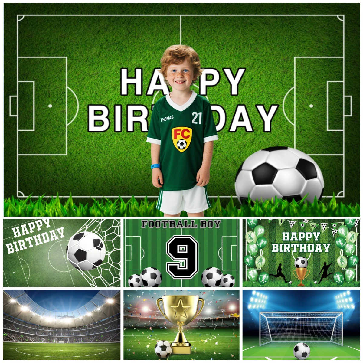 생일 파티 소년을위한 축구 배경 레알 마드리드 경기장 초원 축구 필드 사용자 정의 사진 배경 장식 배너