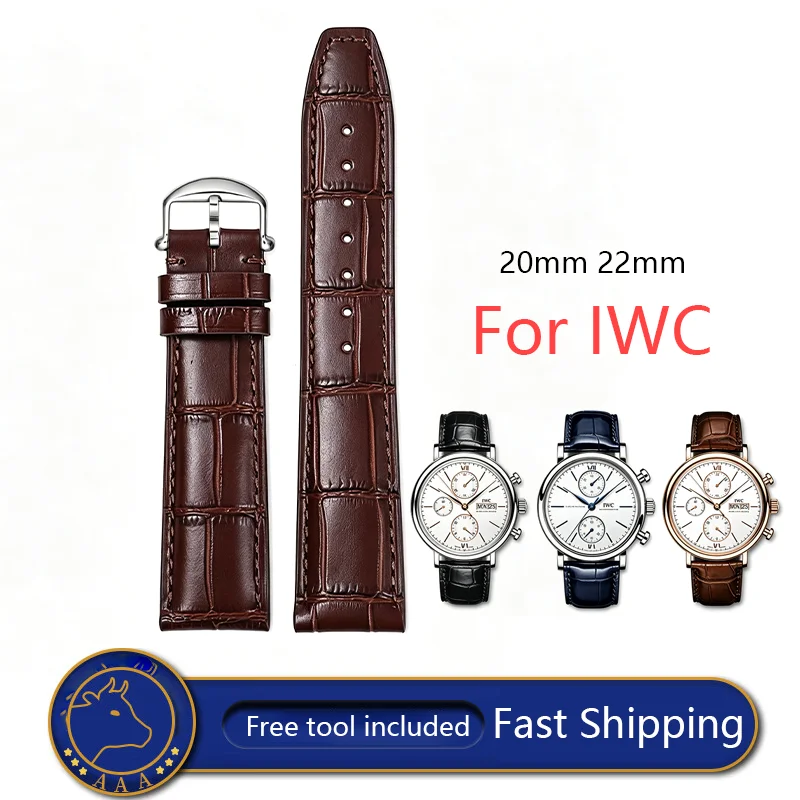 Retro Classic Genuine Leather Wristband 20mm 22mm For Iwc Pilot Portugal Aquatimer Series Replacement Watch Strap Metal Buckle
