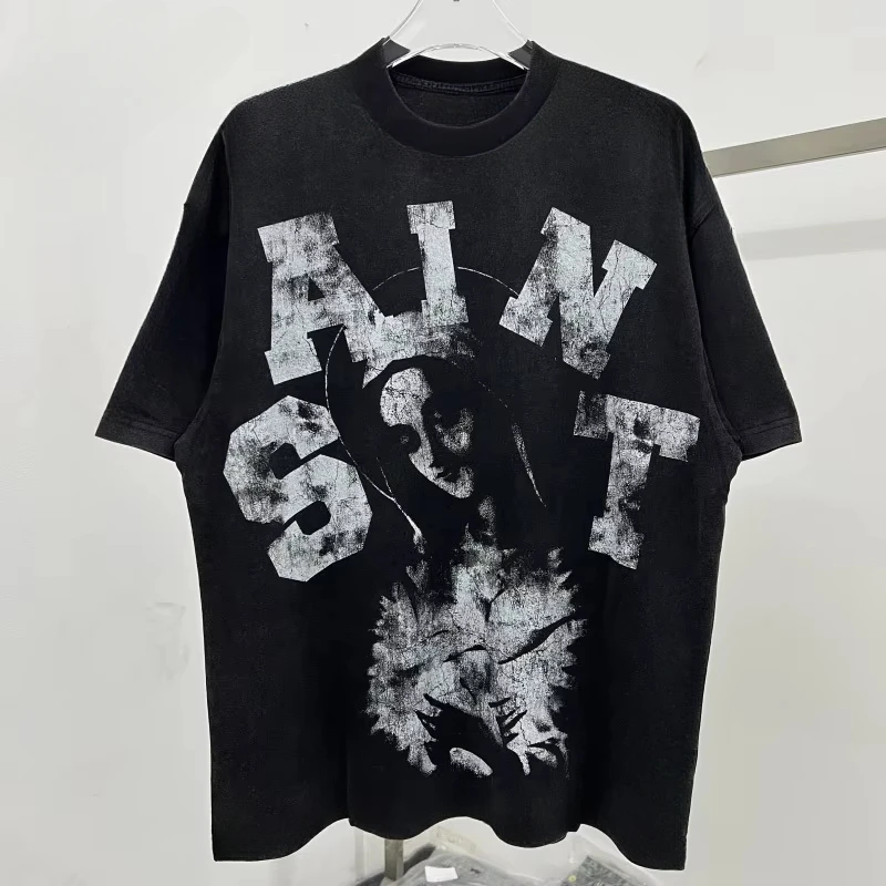 Streetwear Vintage Washed Black Character Graphics Women Print Saint Tears T-Shirt Summer Oversized Tee Tops Cotton T Shirt Men