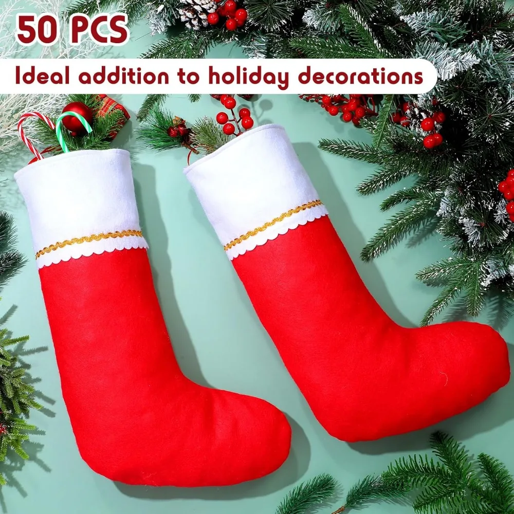 50 Pcs Christmas Stockings Bulk, 19 Inch Felt Stockings Bags Xmas Fireplace Hanging