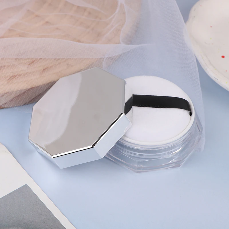 New Octagonal Loose Powder Compact Container Empty Portable Plastic DIY Makeup Powder Case With Puff 10g Travel Size Jar Sifter