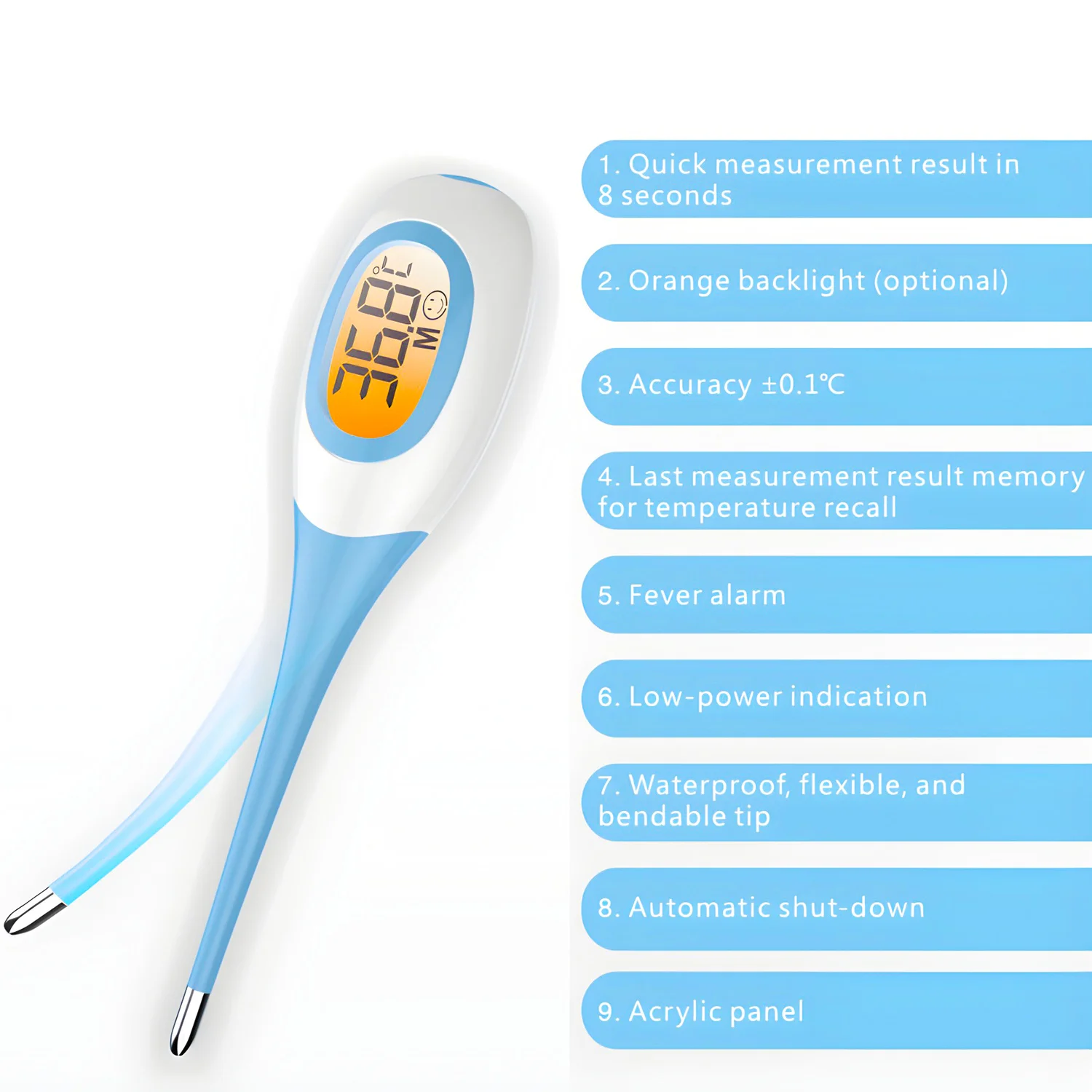 Electronic Soft-Head Thermometer for Oral or Armpit Use