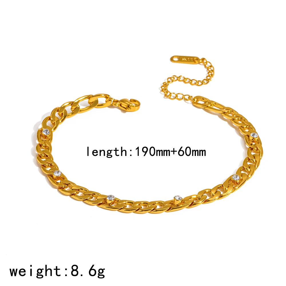 Modisches Design Edelstahl-Armband mit Weißem Zirkon-Besatz, 18K Goldfarben Beschichtet, Wasserdichter Schmuck als Geschenk – Detail 9