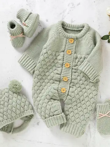 Pagliaccetti per bambini Berretti Set di vestiti Neonato Ragazza Ragazzo Tute lavorate a maglia Abiti Autunno Inverno Manica lunga Tute per neonati 2 pezzi