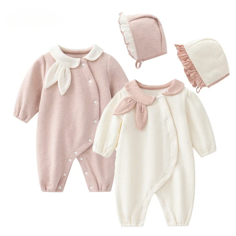 

Newborn Clothes 2025 Spring And Autumn New Rabbit Ear Lapel Jumpsuit Baby Girl's Climbing Clothes With Hat