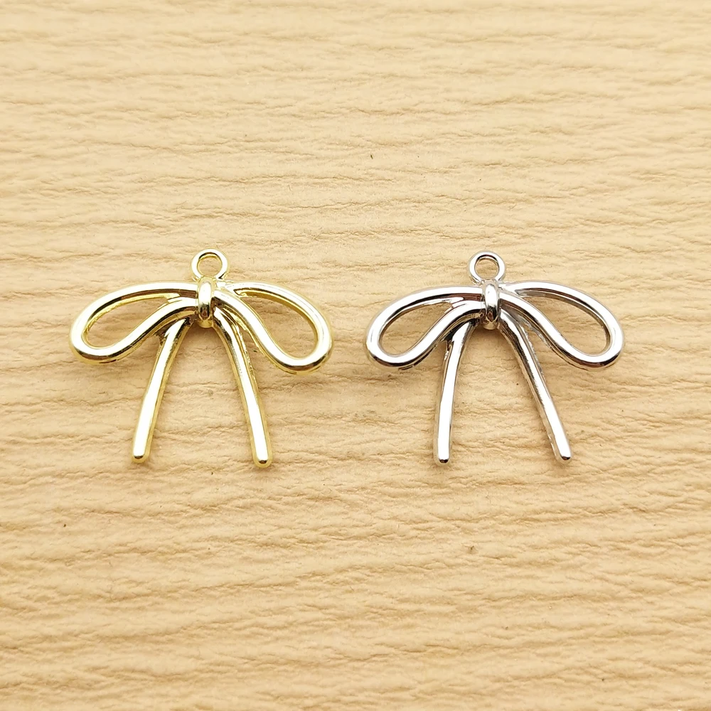 10pcs Bow Charm for Jewelry Making Earring Pendant Bracelet Necklace Accessories Diy Supplies Alloy Metal