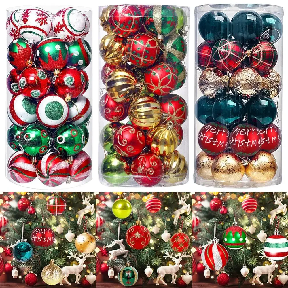 30Pcs Christmas Ball Plastic 2.36 Inch Christmas Tree Decoration Balls Christmas Hanging Pendants Holiday Wedding Party Decor