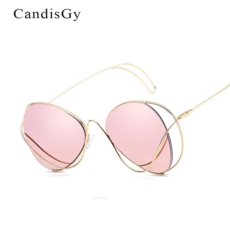 2023 Hot Sell Flat Mirror Sunglass Women Brand Designer Personality Alloy Frame Fashion Clear Top Quality Sun Glass