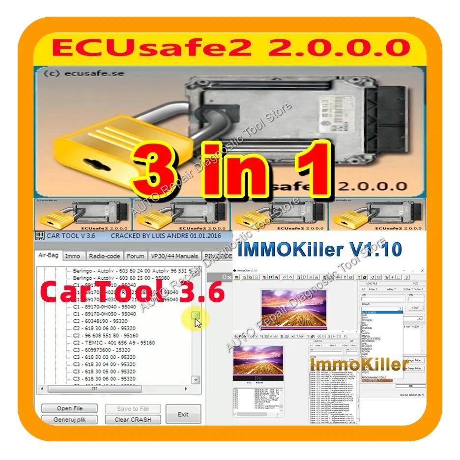 

ECUSafe 2.0 + ImmoKiller v1.1 + CarTool 3.6 Software ECU Programmer Tool for Car Repairing Passing Virigining the Immobilizer