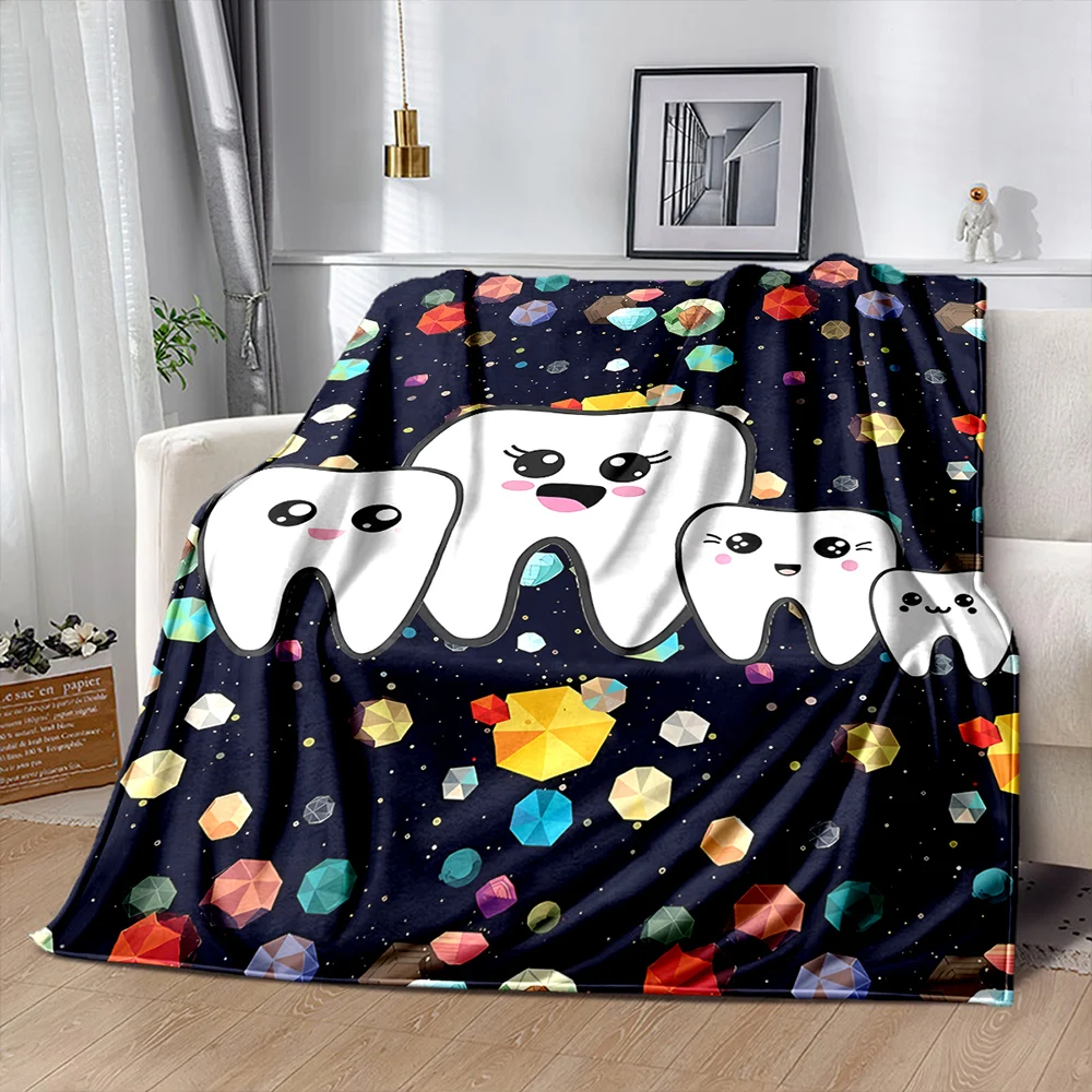 3D The Dentist Tooth Theme Flannel Blanket for Couch Bed Living Room Sofa Nap, Fun Gifts for Boys and Girls Family and Friends