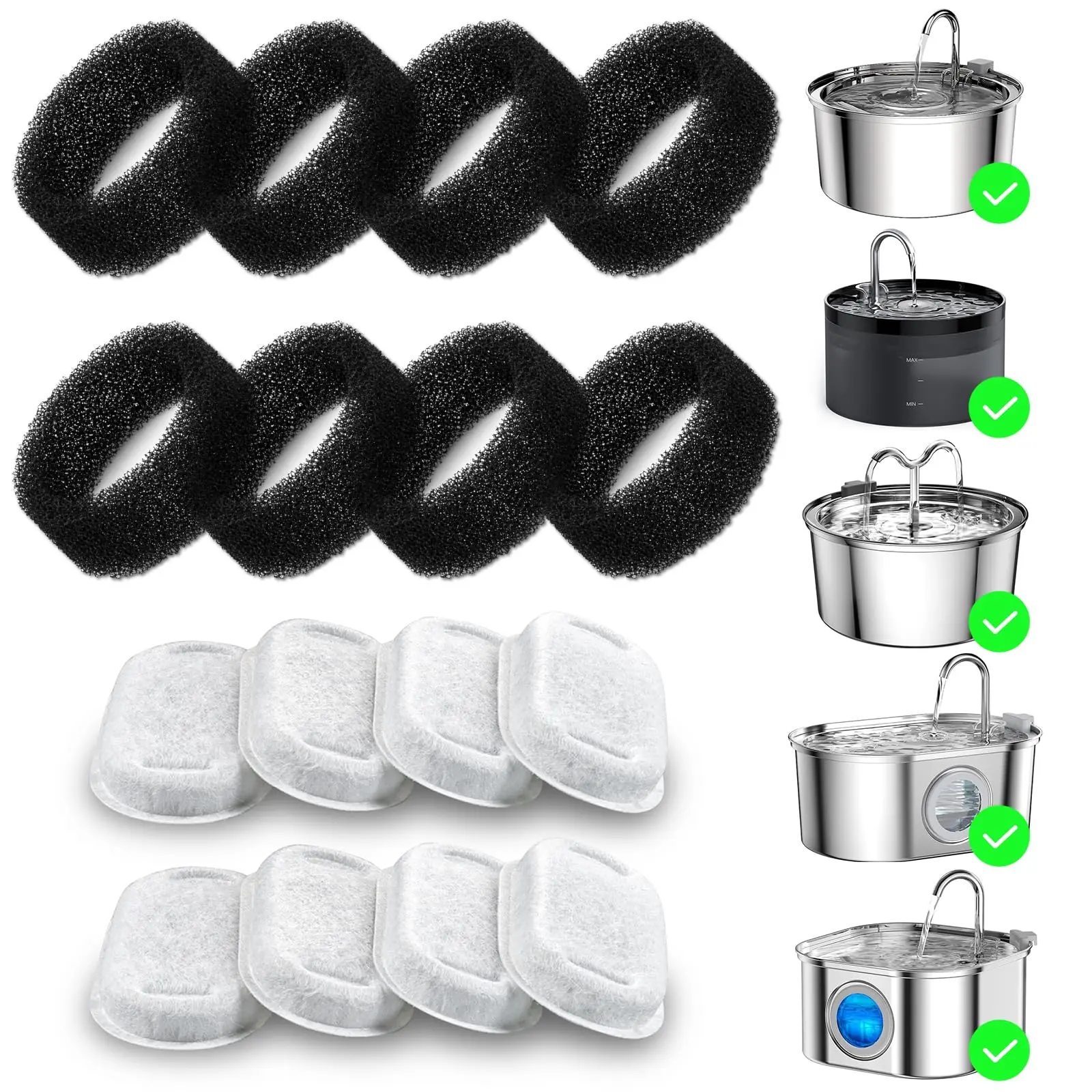 Replacement Filters Element For Cat Dog Water Stainless Steel Dispenser Pet Fountain Activated Carbon Replaced Filter Accessorie