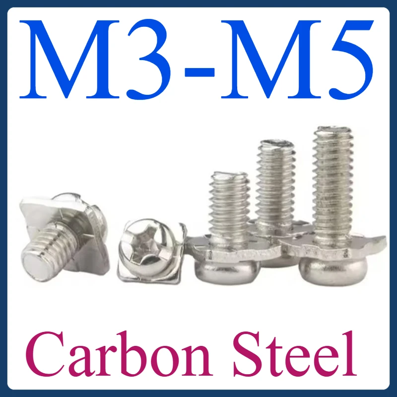 

2-in-1 Square Washer Combo Screws - M3 M3.5 M4 M5, Cross, Round/Pan Head, Nickel-Plated Small