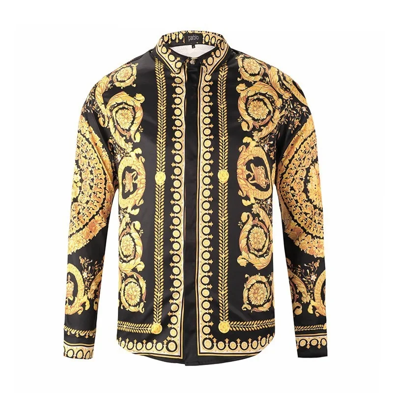 Chemises Hipster à Manches sulfpour Hommes, Design de Luxe, Imprimé Floral Baroque, ixde Mariage, Bal, Nouvelle Collection Automne