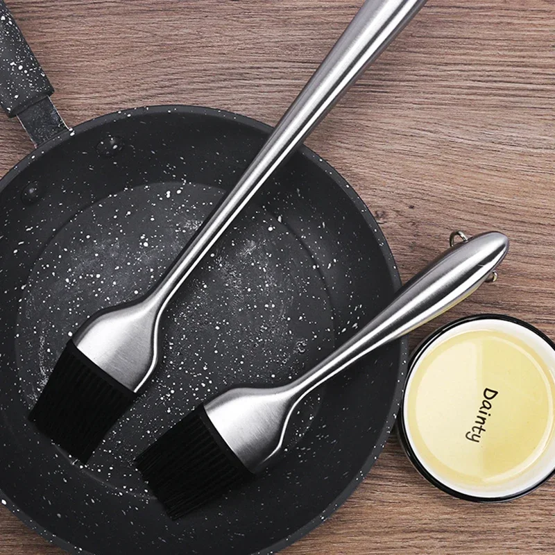

2pcs/set Silicone Oil Brush BBQ Grill Basting Brush Stainless Steel Cooking Tool Silicone Pastry Brush for Baking Grill Kit
