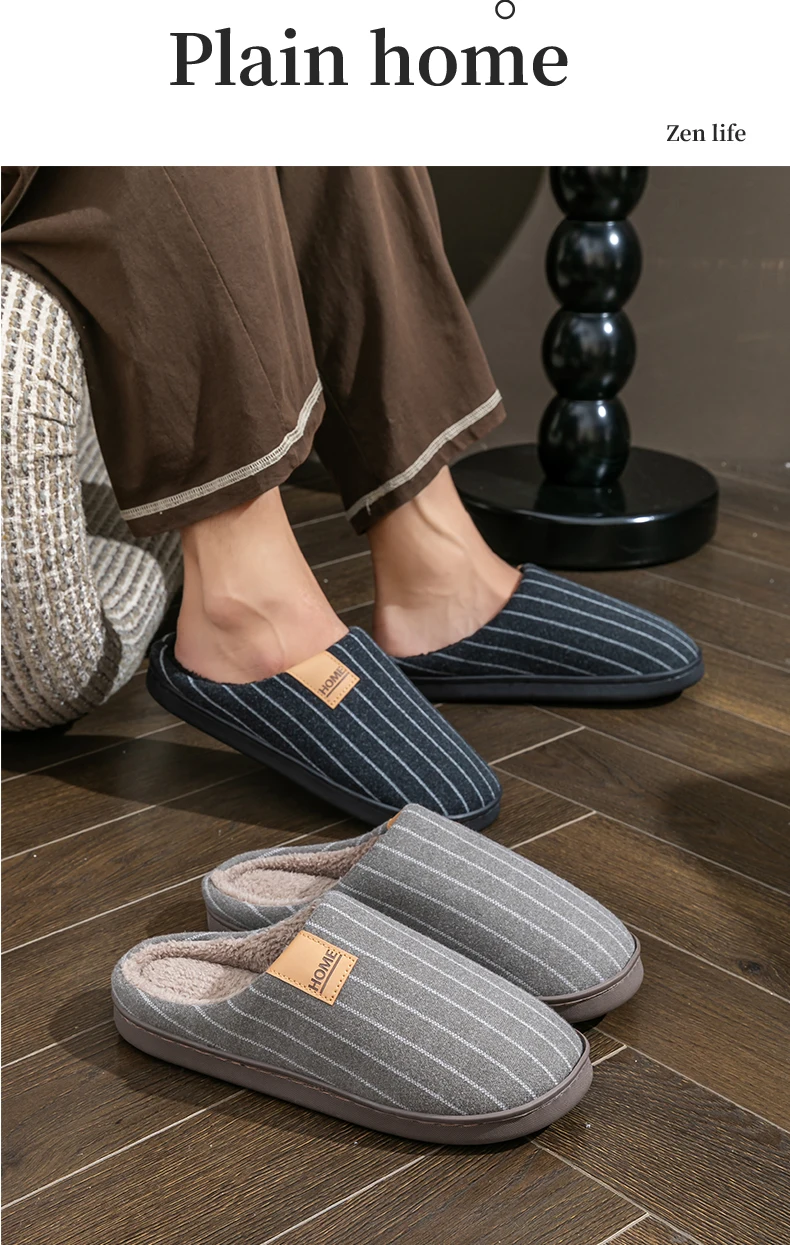 Gemütliche Clog-Hausschuhe aus Stoff mit vertikalen Streifen, Unisex, weich, warm, rutschfest, leicht, bequem, für Paare, Winter-Hausschuhe – Detail 11