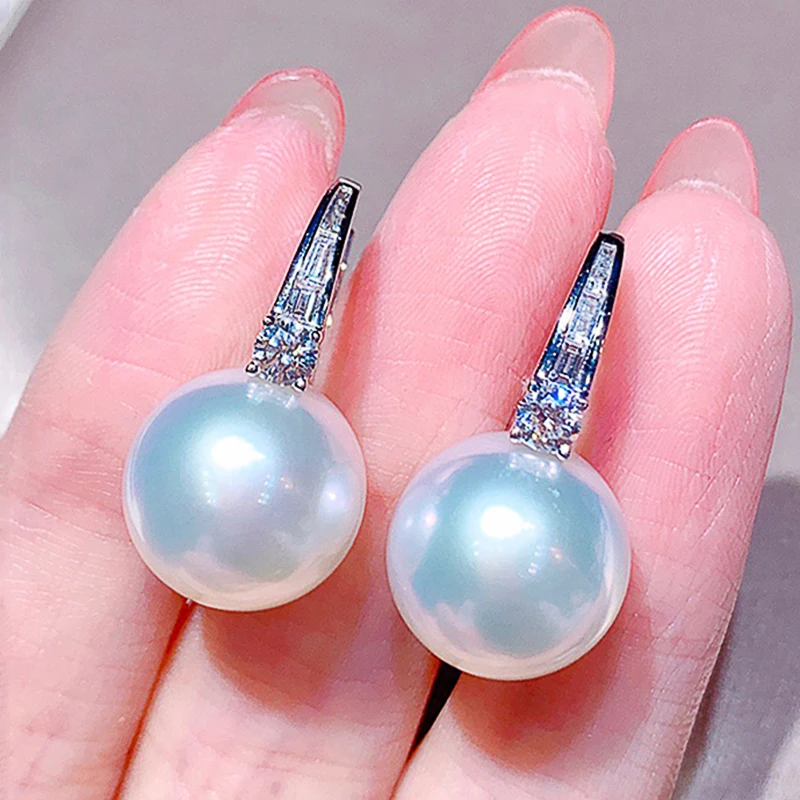 Huitan trend ige Imitation Perle Tropfen Ohrringe Silber Farbe Kristall Zirkonia moderne Mode Frauen Ohrringe Hochzeits schmuck