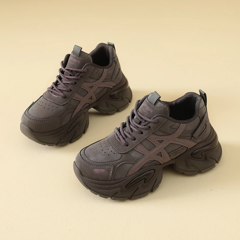 

Leather Dad Sneakers for Women, Thick-Soled Height-Increasing Shoes, Fashionable Outdoor, L178-1