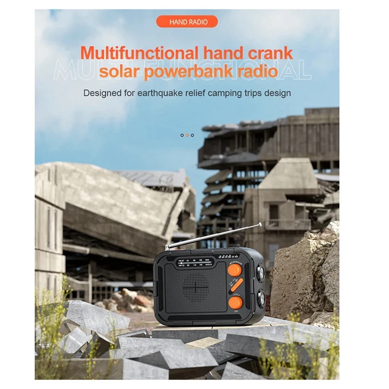 5000Mah Emergency Solar Radio Hand Crank Charging With FM AM WB NOAA Weather Radios LED Reading Flashlight Bank Charger