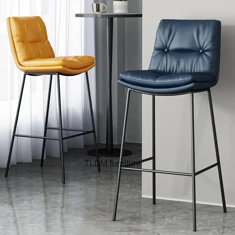 Modern Minimalist Leather Bar Chairs for Bar Furniture Cafe Chair Nordic Designer Light Luxury Household Backrest High Bar Chair