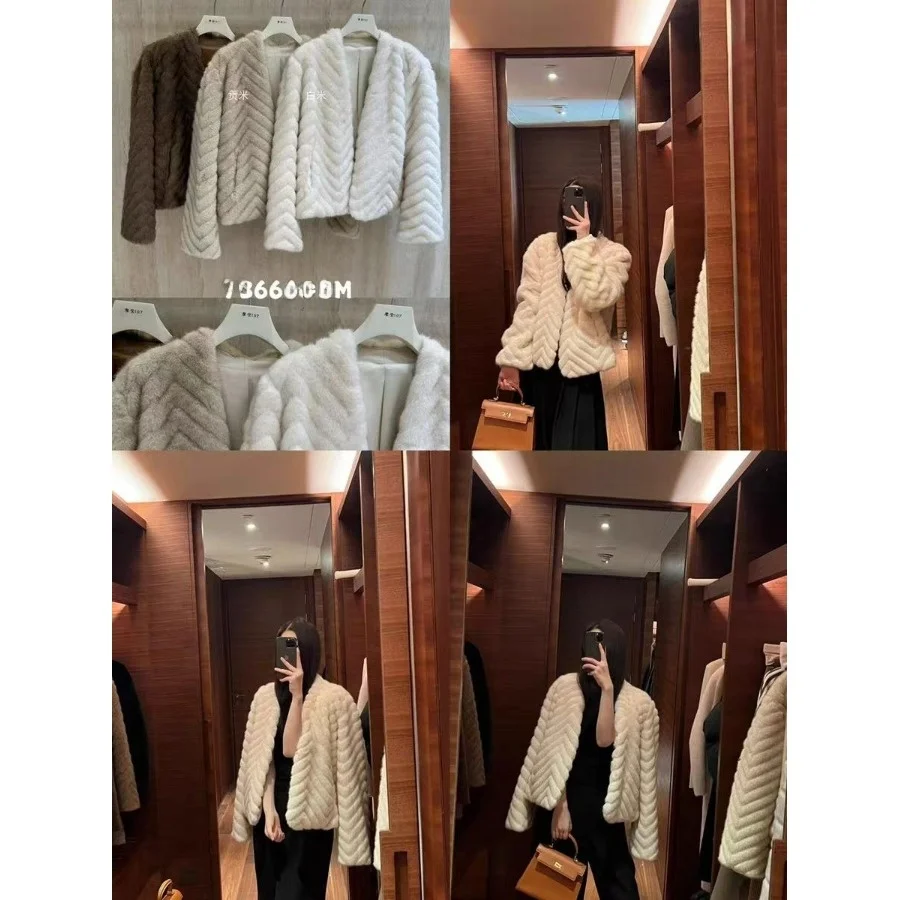 2025 invierno nuevo Sle ort Abrigo acolchado patrón de palabras humanas respetuoso con el medio ambiente piel de visón Artificial mujer Casual Faion prendas de vestir exteriores