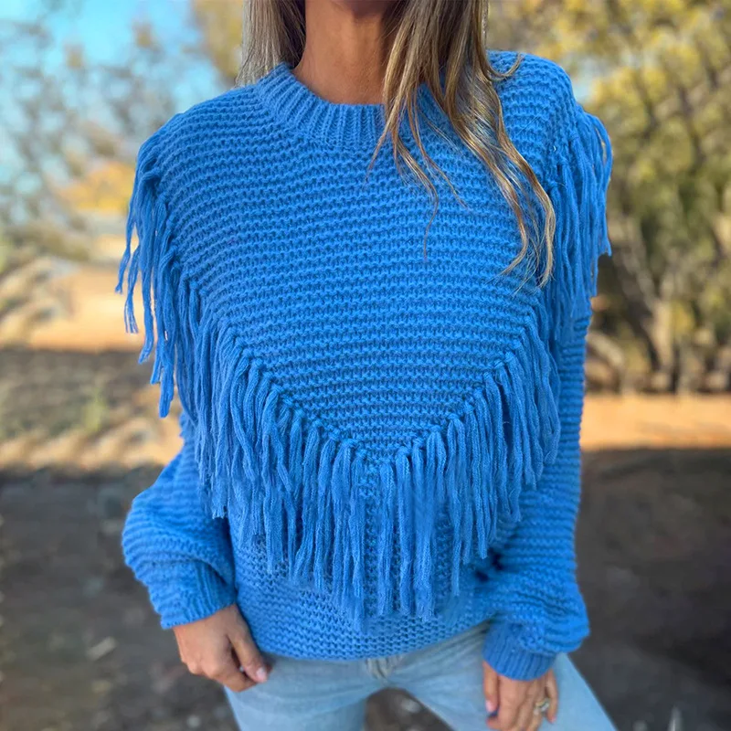 Women Pink Knitted Sweater Tops Cashmere Knit Tassel Jumper Pullovers Long Sleeve Loose Sweaters Y2K Aesthetics Retro Sweater