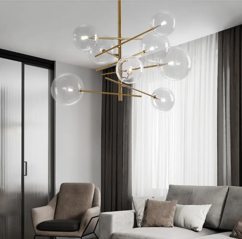 Contemporary Designers Pendant Lights Multi Headed Glass Ball LED Chandelier Living Room Hotel Villa