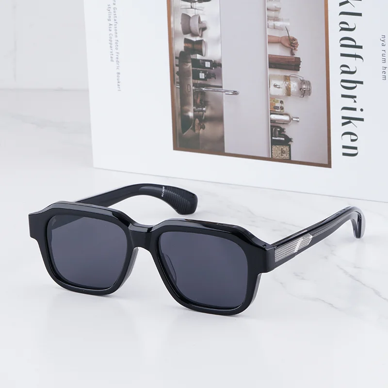 

Luxury Craft High Street Black Sliver Sunglasses for Men Classical Designer Top Quality Thick Square Acetate Solar Glasses
