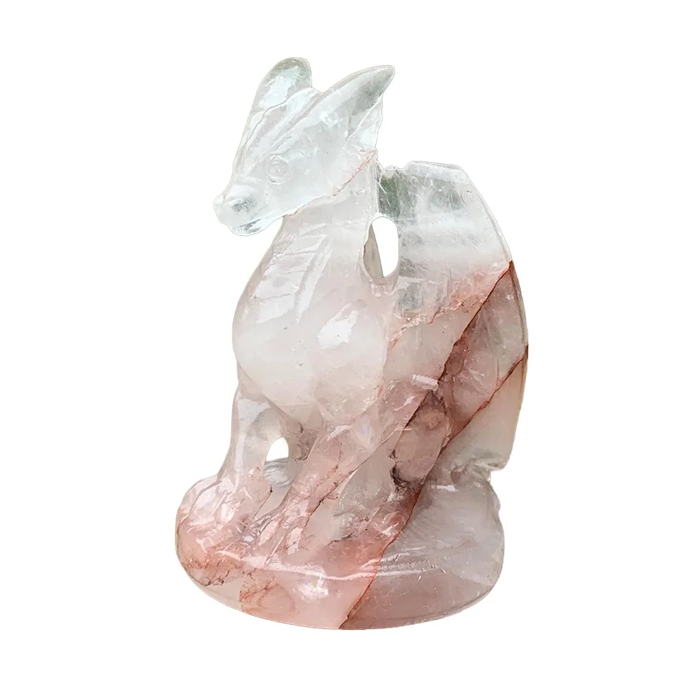 Natural Red Hematoid Quartz Dragon Statue Hand Carved Crystal Mythical Beast Figurine Reiki Healing Energy Stone