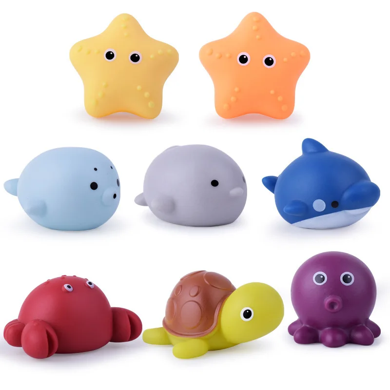 Soft Rubber Sea Creature Figure Set Squeezable Water Spray  Interactive Gadget Random Mixed Ocean Acean Animal